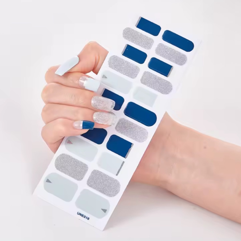 Light & Dark Blue and Silver Nail Wraps, 1 Pack, 22 Stickers